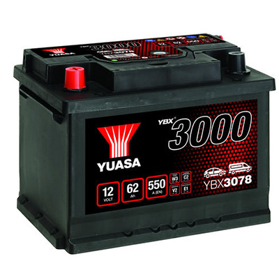 Startbatteri Yuasa YBX3078 12V 62Ah 550A(EN) i gruppen BATTERIER / BIL & MC / STARTBATTERIER hos TH Pettersson AB (105-YBX3078)