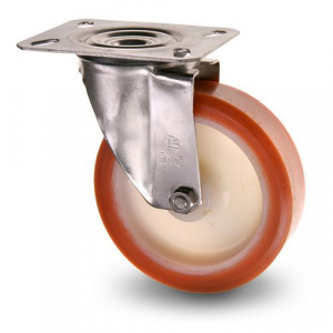 Industrihjul Platta Polyuretanbana, Glidlager 120kg. Bygghjd Totalt 128 mm.