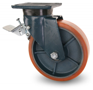 Industrihjul Kraftigt Polyuretanbana Fstplatta Broms, Kullager 1000kg. Hjul 200x50mm.