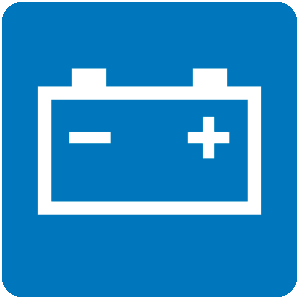 vit symbol på ett batteri på blå bakgrund