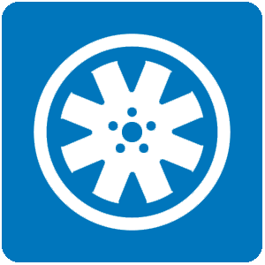 vit symbol på en fälg på blå bakgrund