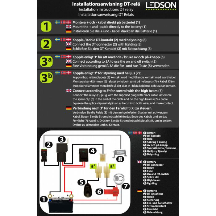 DT-rel� med knapp 12V (2 x DT-kontakter)