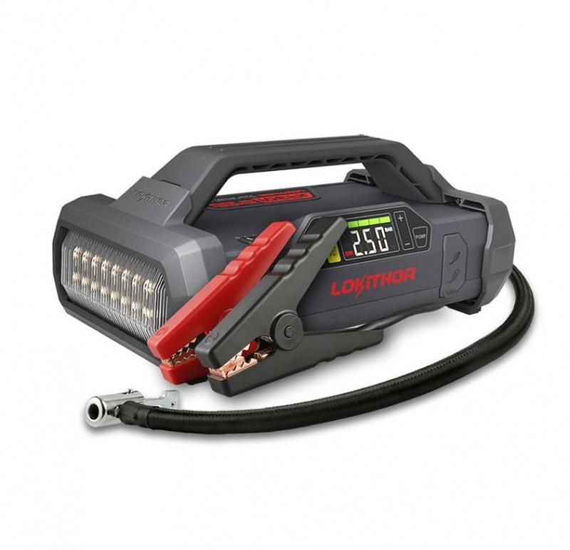 Starthj�lp Lokithor med luftkompressor, lampa samt powerbank 4-in-1