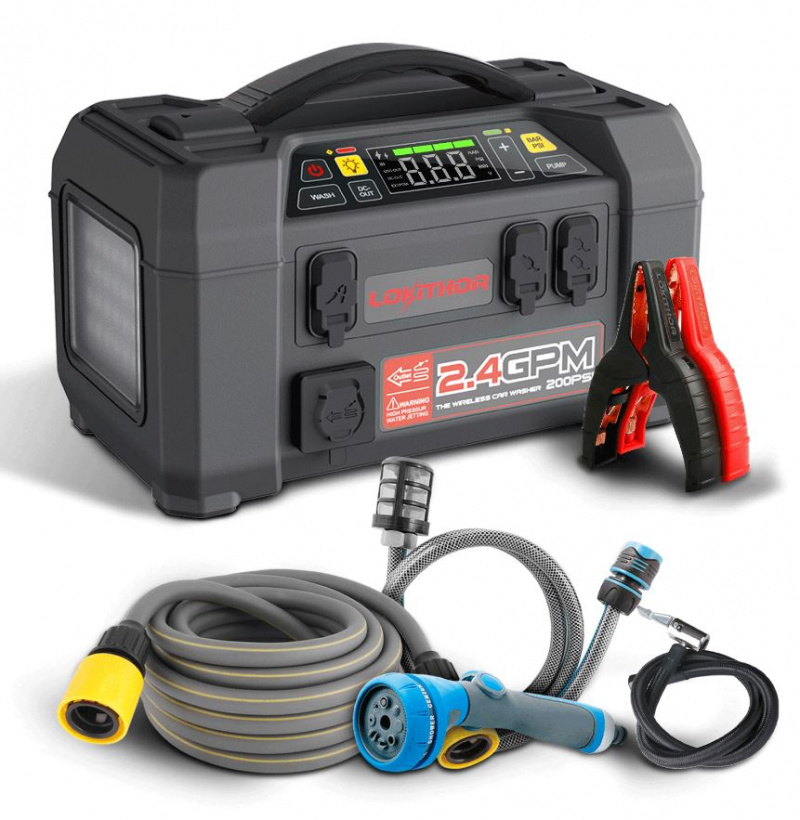 Starthj�lp Lokithor med h�gtryckstv�tt, luftkompressor, lampa och powerbank 5-in-1