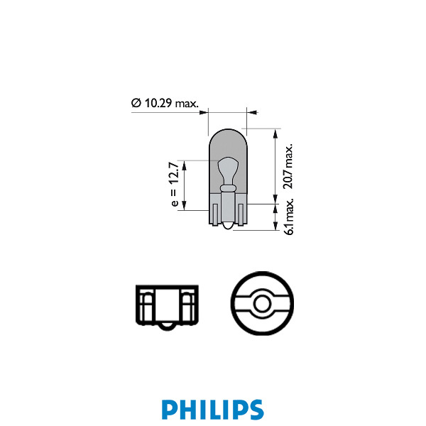 Philips Gl�dlampa 12V 5W W2,1x9,5d gul, 2-pack