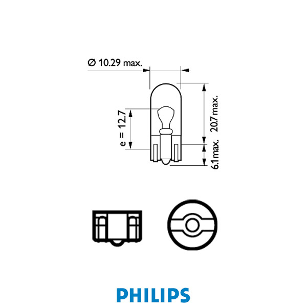 Philips Gl�dlampa 12V 5W W2,1x9,5d