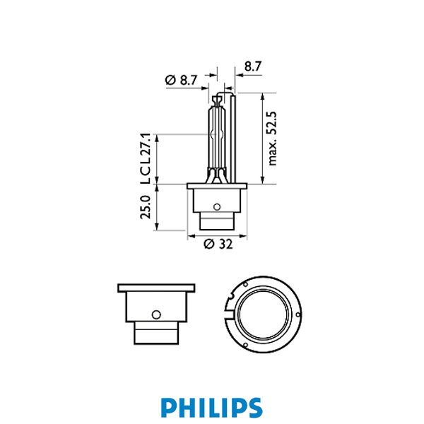 Philips Gasurladdningslampa D2S X-tremeVision gen 2, 35W 4800K Xenon +150% P32d-2