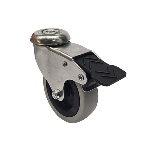 Apparathjul / M�belhjul Gr� Gummibana Centrumh�l Broms, Glidlager 50kg. Hjul 75x24mm.