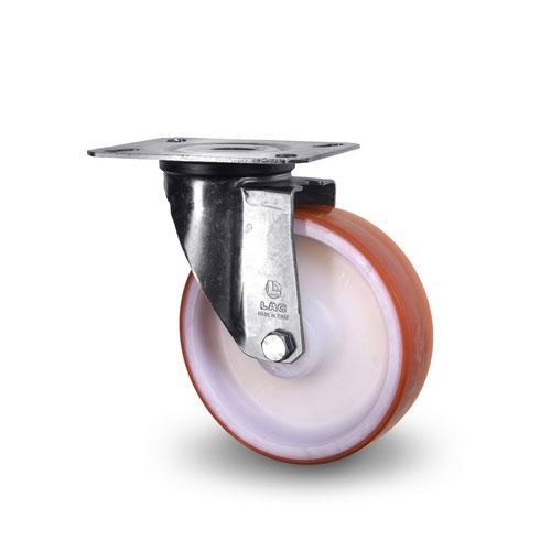 Industrihjul Platta Polyuretanbana, Rullager 120kg. Byggh�jd Totalt 128 mm.