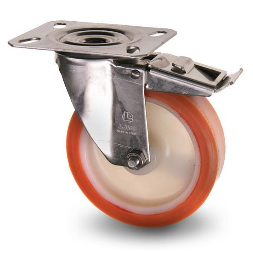 Industrihjul Platta Broms Polyuretanbana, Glidlager 120kg. Byggh�jd Totalt 106 mm.