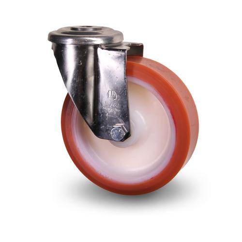 Industrihjul Centrumh�l Polyuretanbana, Glidlager 120kg. Byggh�jd Totalt 128 mm.