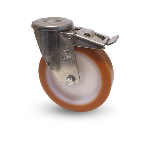 Industrihjul Centrumh�l Broms Polyuretanbana, Glidlager 120kg. Byggh�jd Totalt 128 mm.