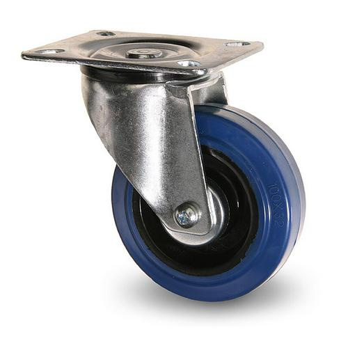 Industrihjul Bl� Platta Elastisk Gummibana, Rullager 100kg