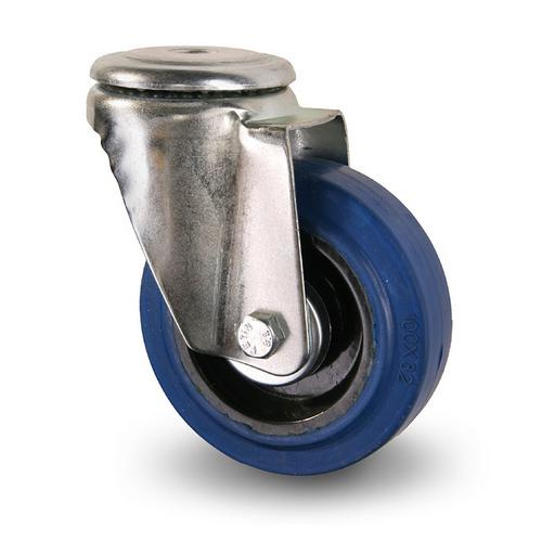 Industrihjul Bl� Centrumh�l Elastisk Gummibana, Rullager 150kg