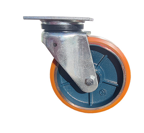 Industrihjul Extra Kraftig Sv�ngkrans Sm�rjnippel Polyuretanbana Platta, Kullager 1100-1200kg. Hjul 200x50mm.